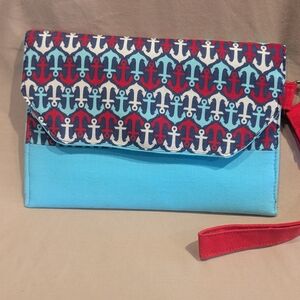 Anchor-Print Wristlet Clutch in Red and Light Blue